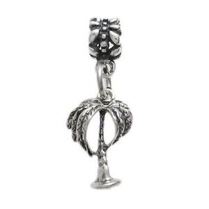 PALM TREE CHARM IN 3D WITH EURO BEAD. STERLING SILVER